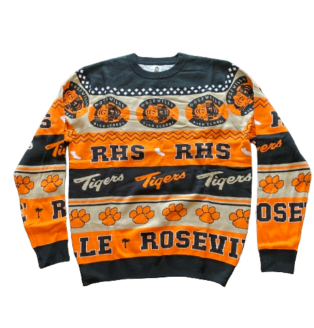 Roseville High School Tiger's first ugly sweater is perfect for Christmas events, holiday parties and most of all, ugly sweater parties