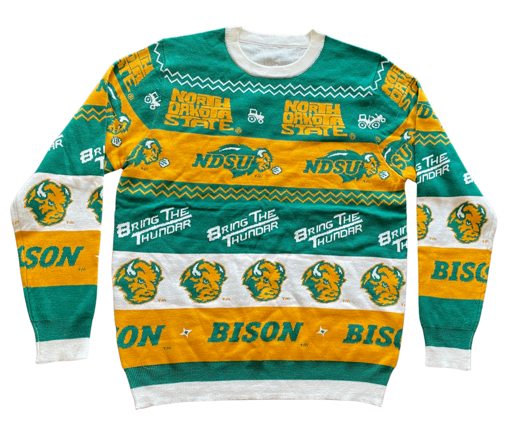 NCAA licensed North Dakota State University NDSU Bison first ugly sweater is perfect for Christmas events, holiday parties and most of all, ugly sweater parties