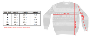 Schaumburg High School Saxons Ugly Sweater sizing chart adult unisex