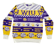 Load image into Gallery viewer, NCAA Licensed Western Illinois University Leathernecks first ugly sweater is perfect for Christmas events, holiday parties and most of all, ugly sweater parties.