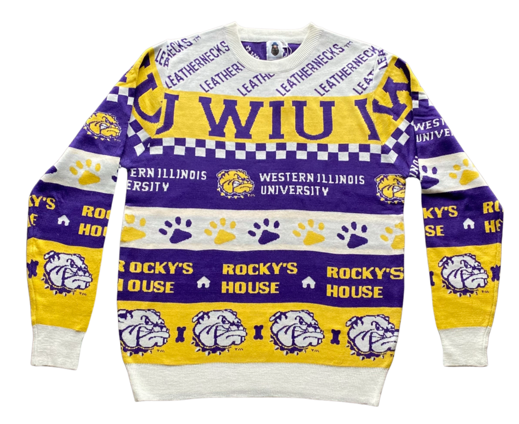 NCAA Licensed Western Illinois University Leathernecks first ugly sweater is perfect for Christmas events, holiday parties and most of all, ugly sweater parties.